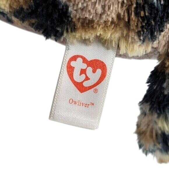 Ty Beanie Boos Owliver Owl Plush Brown White 10" Yellow Glitter Eyes Beak 2014 - Picture 8 of 11